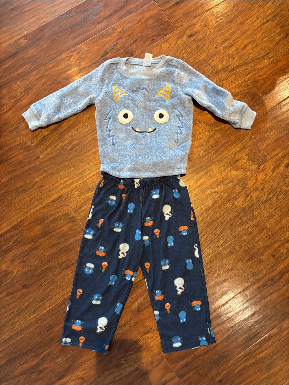 Carter's Light Blue Monster Pajama Set with Navy Monster Pants